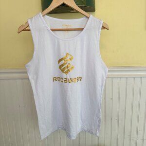 Rocawear Vintage Y2K White Tank Top With Gold Logo Print XL